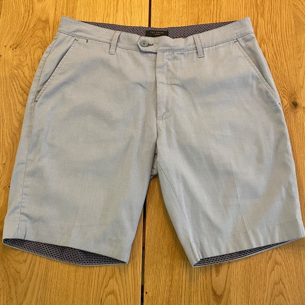 Ted‎ Baker Shorts Mens 34 Light Blue Pattern Chino Cotton Blend Dressy Casual